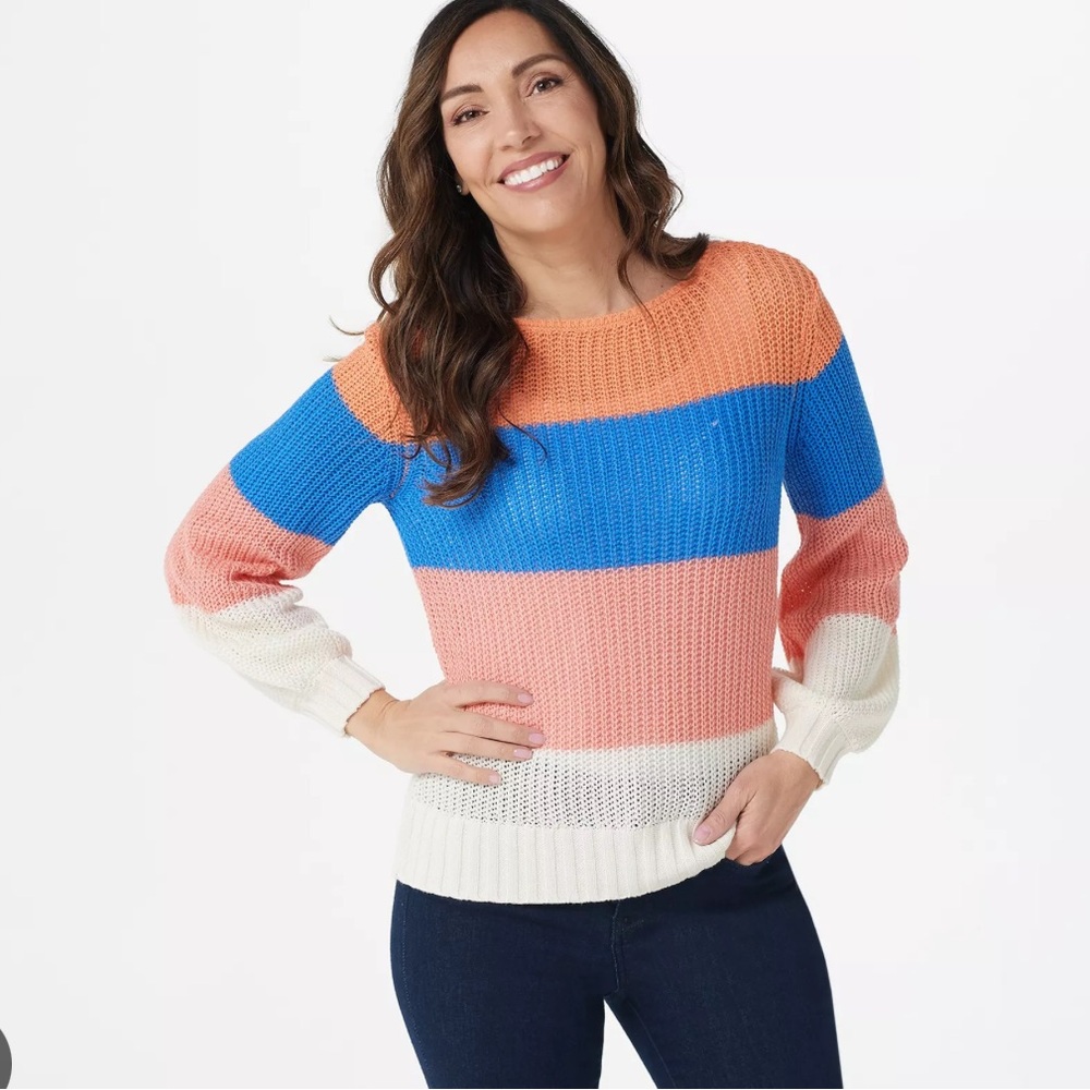 Candace Cameron Bure Colorblock Striped Women's Sweater